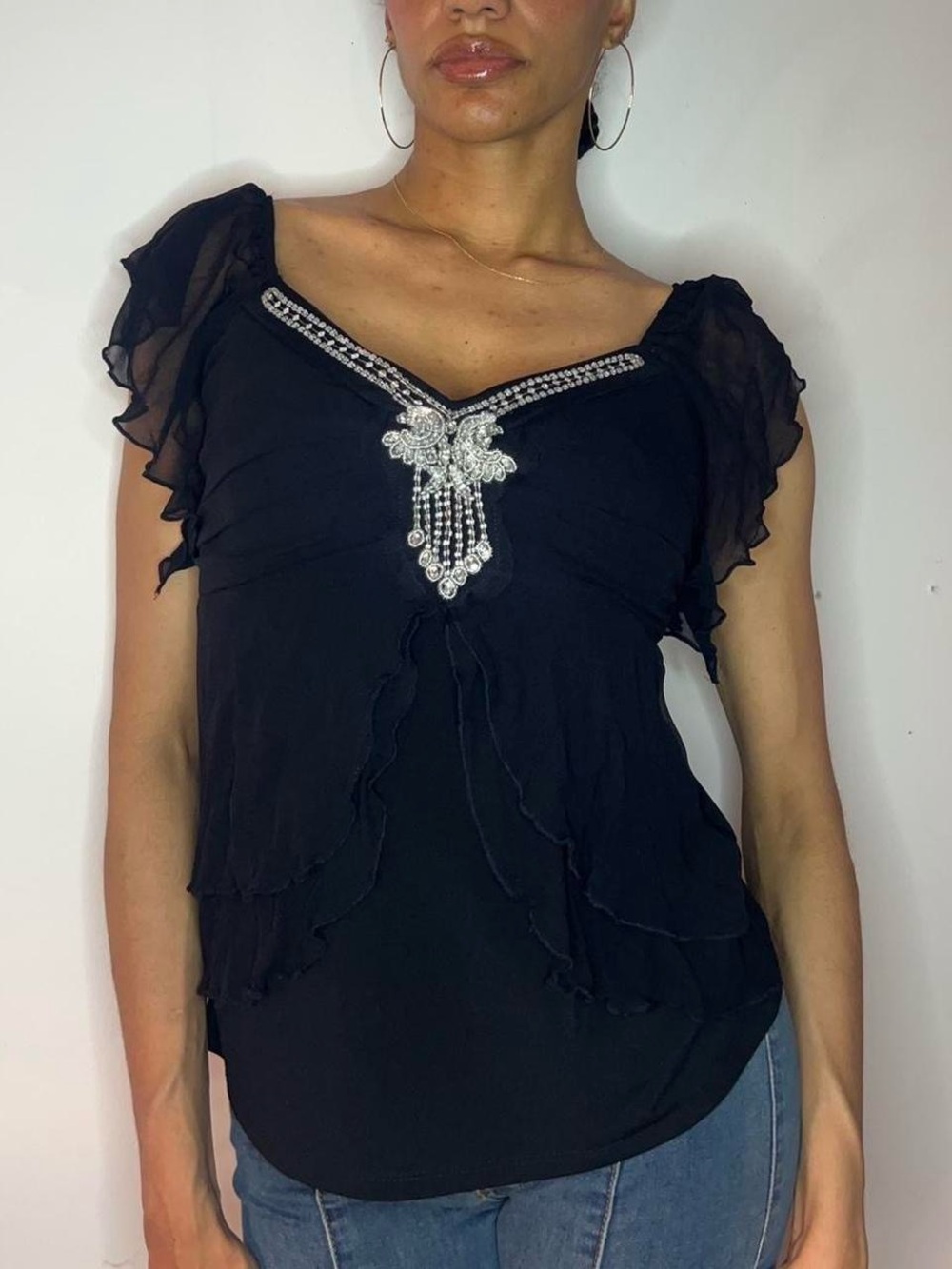 Vintage Arden B. Rhinestone Ruffle Top